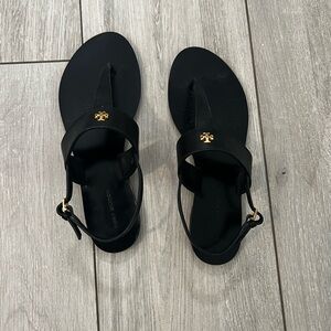 Tory Burch Black Minimalist Sandals with Ankle Straps